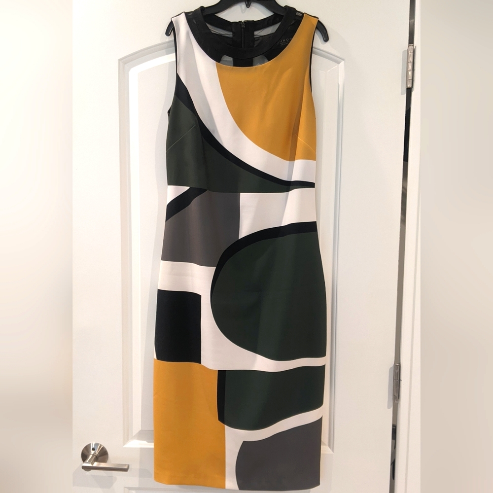 EUC Laundry by Shelli Segal black geometric pattern color block sheath dress